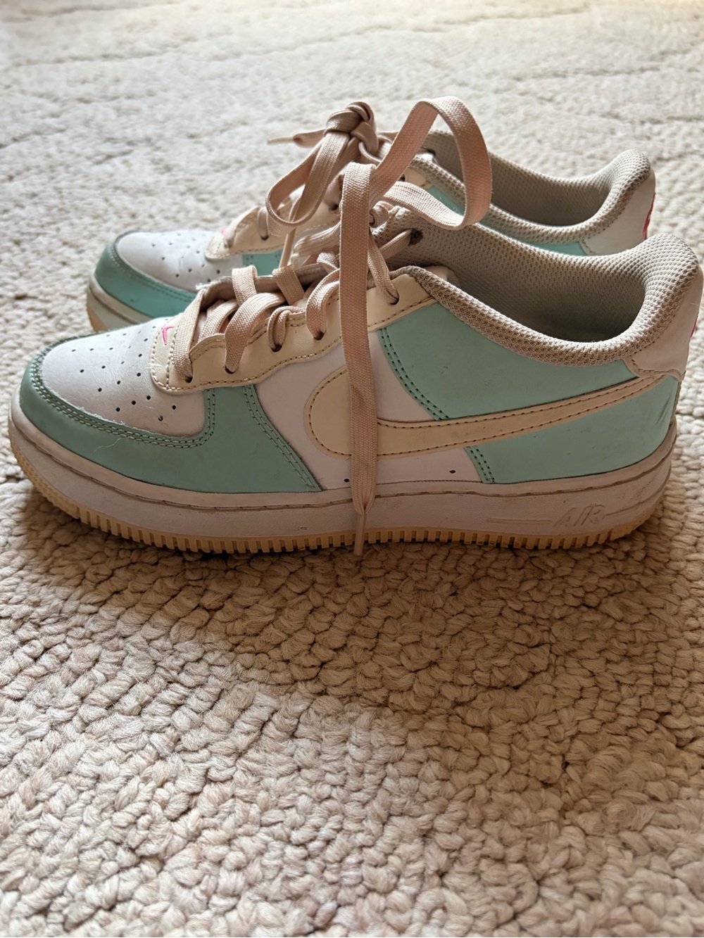 Nike Air Force One Mint Green and White Low-Top Sneakers